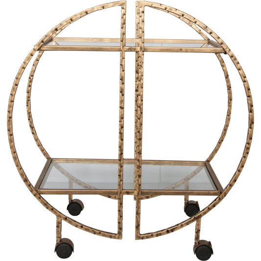Zelina Bar Cart by Uttermost in gold. Made from 51% glass, 49% iron in a modern style.