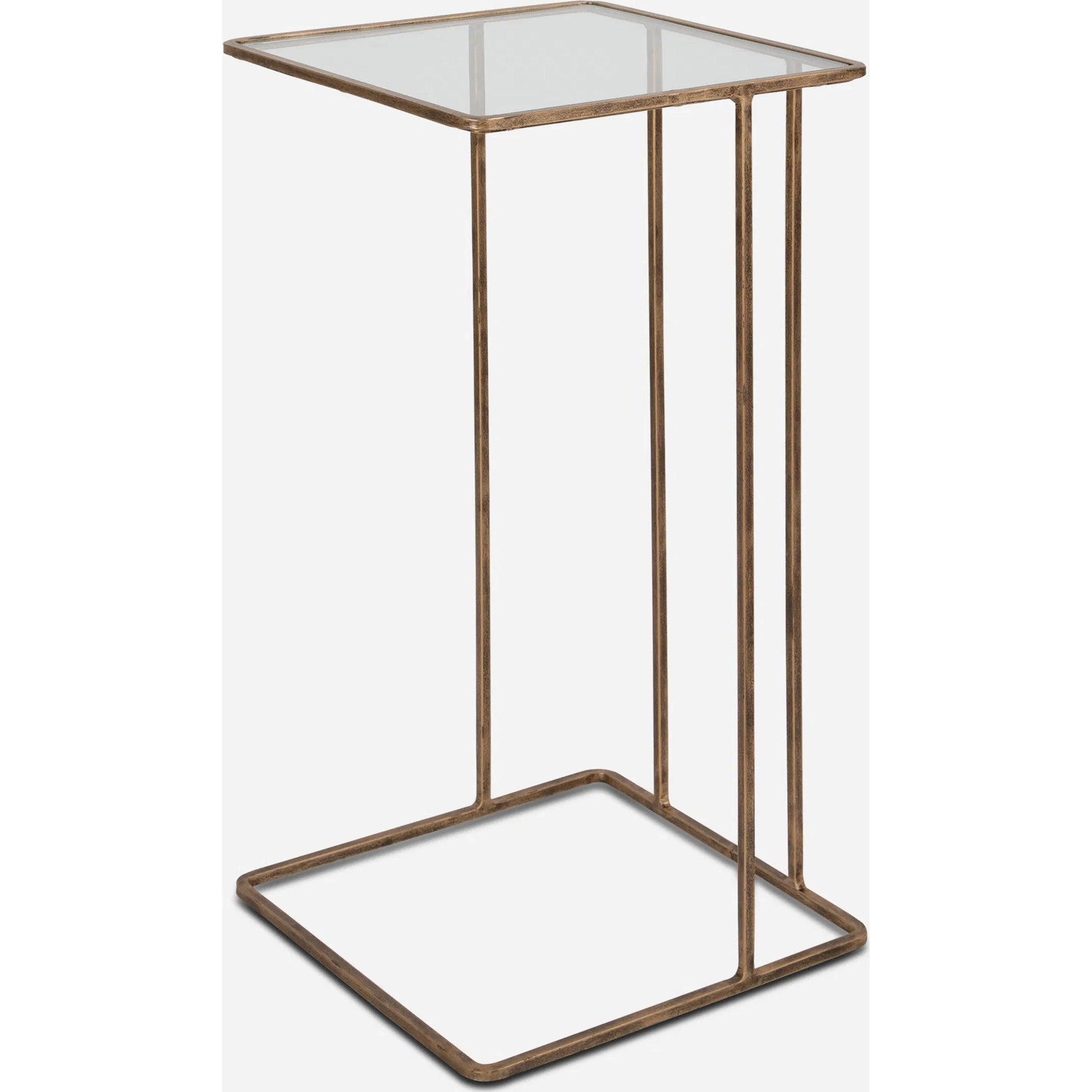 Cadmus Table by Uttermost in gold. Made from iron, glass in a modern style.