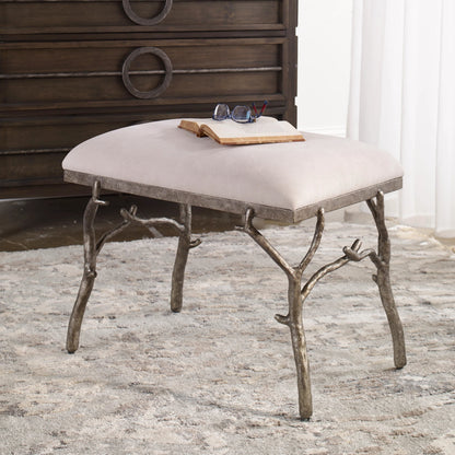 Lismore Fabric Bench by Uttermost. Made from iron, resin, linen, plywood in a rustic style.