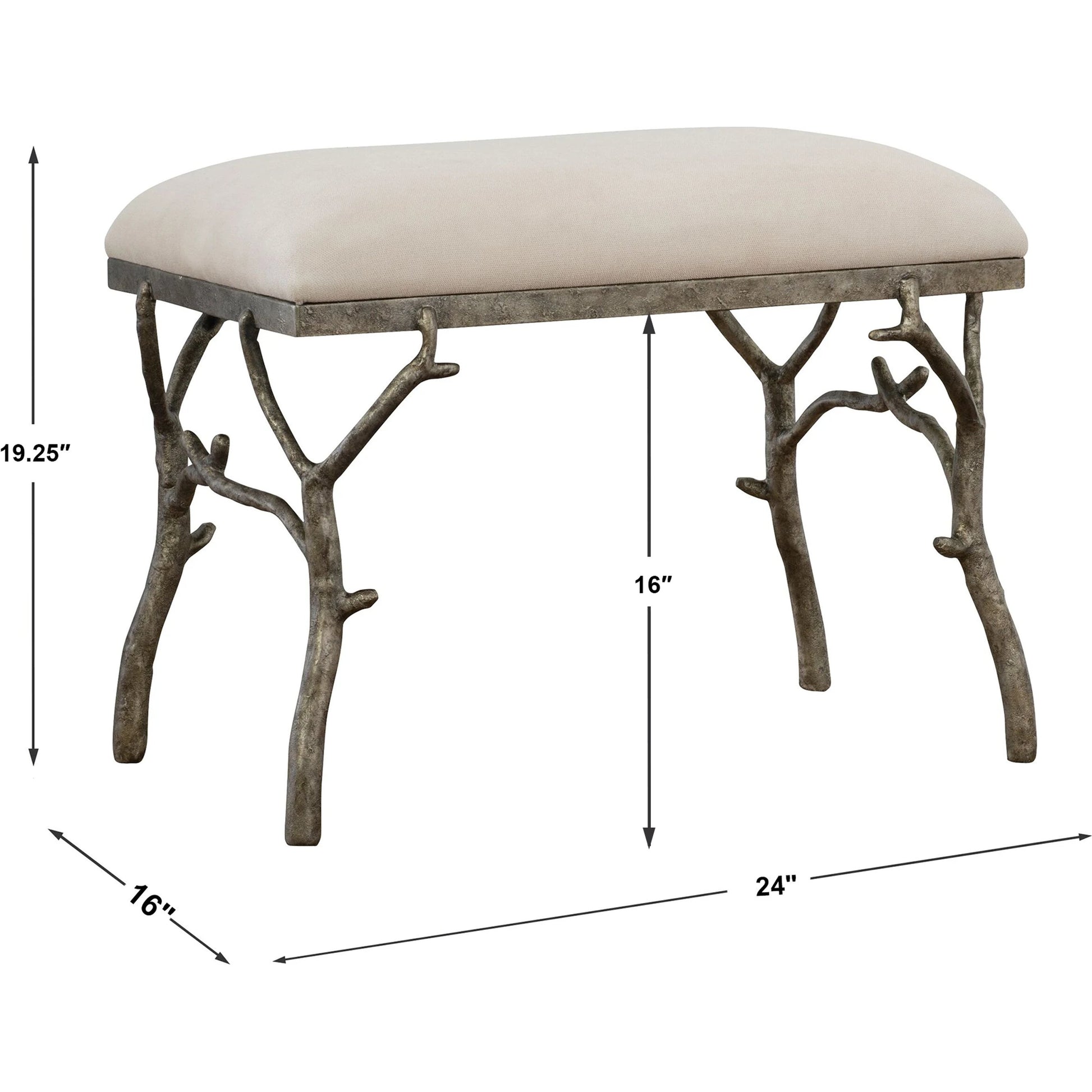 Lismore Fabric Bench by Uttermost. Made from iron, resin, linen, plywood in a rustic style.