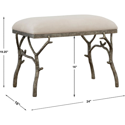 Lismore Fabric Bench by Uttermost. Made from iron, resin, linen, plywood in a rustic style.