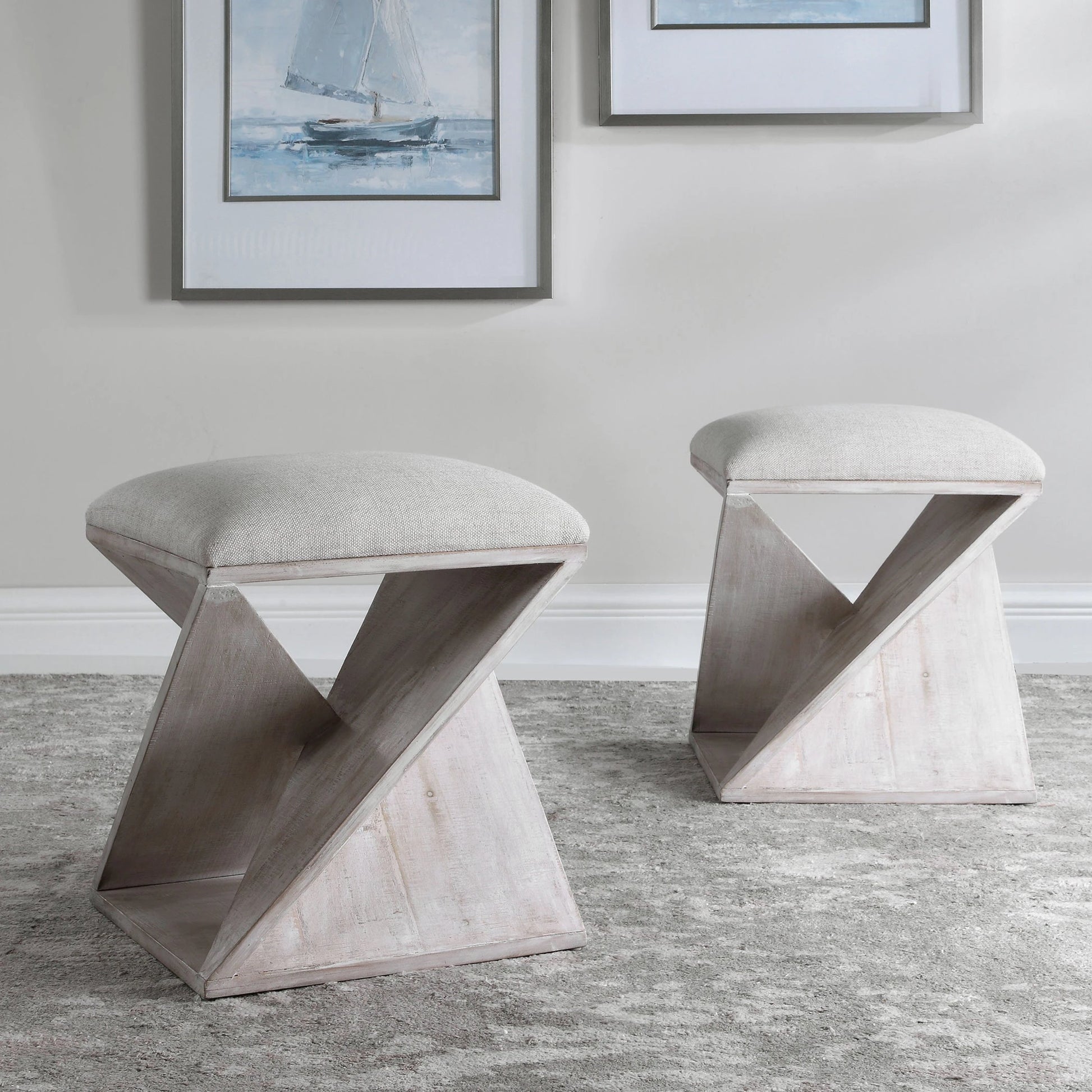 Benue Ottoman by Uttermost in gray. Made from fir, mdf, linen in a modern style.
