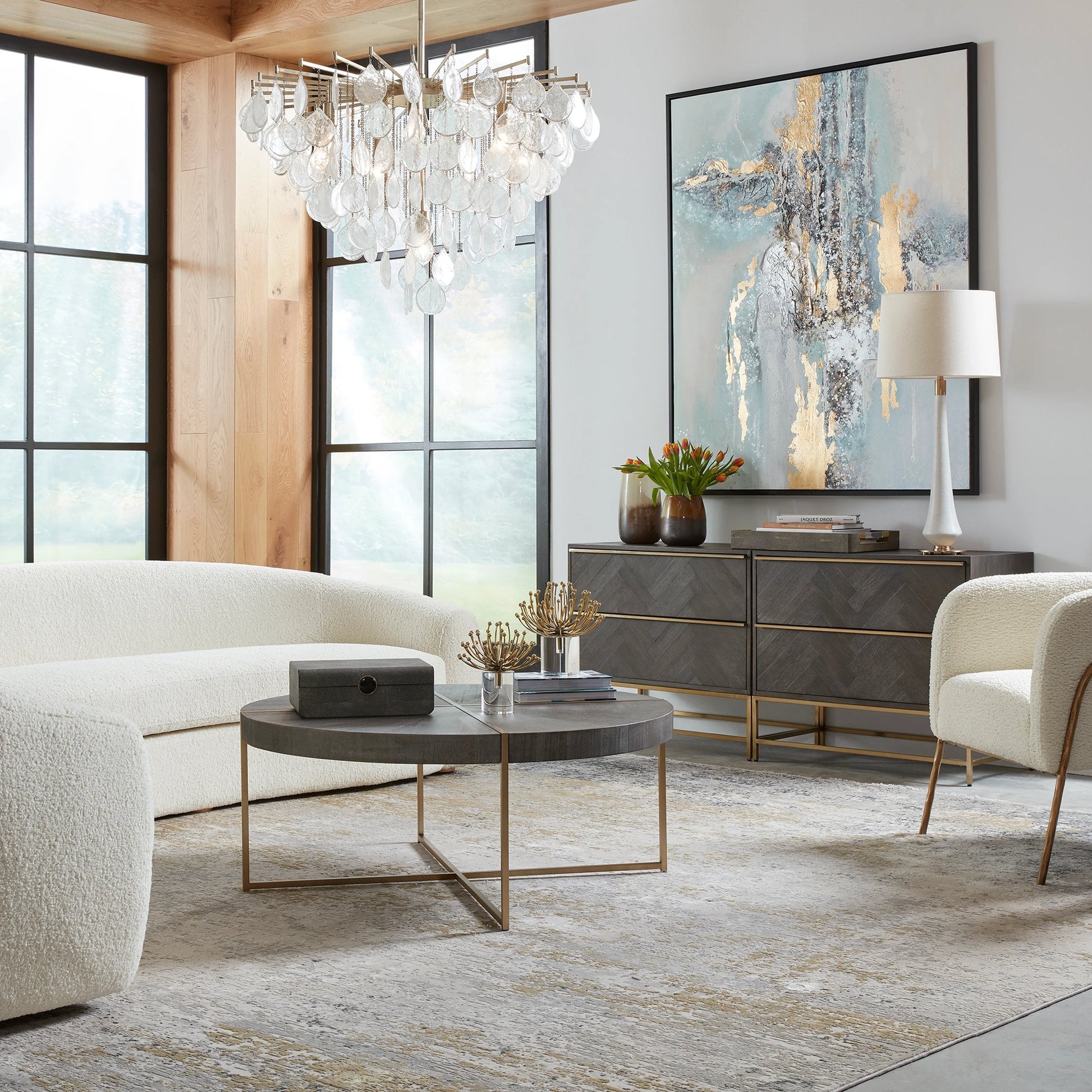 Armistead Drawer Chest by Uttermost in walnut. Made from oak veneer, steel, mdf in a modern style.