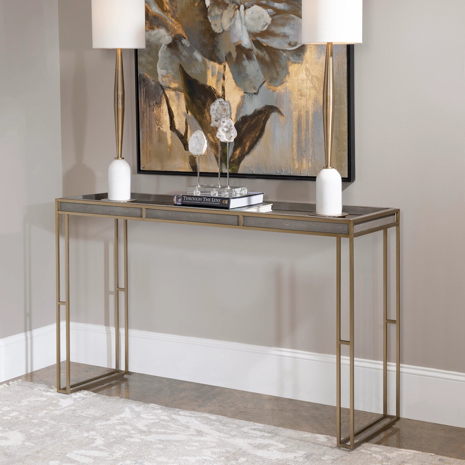 Cardew Modern Console Table by Uttermost. Made from pu fabric, steel, mdf in a modern style.
