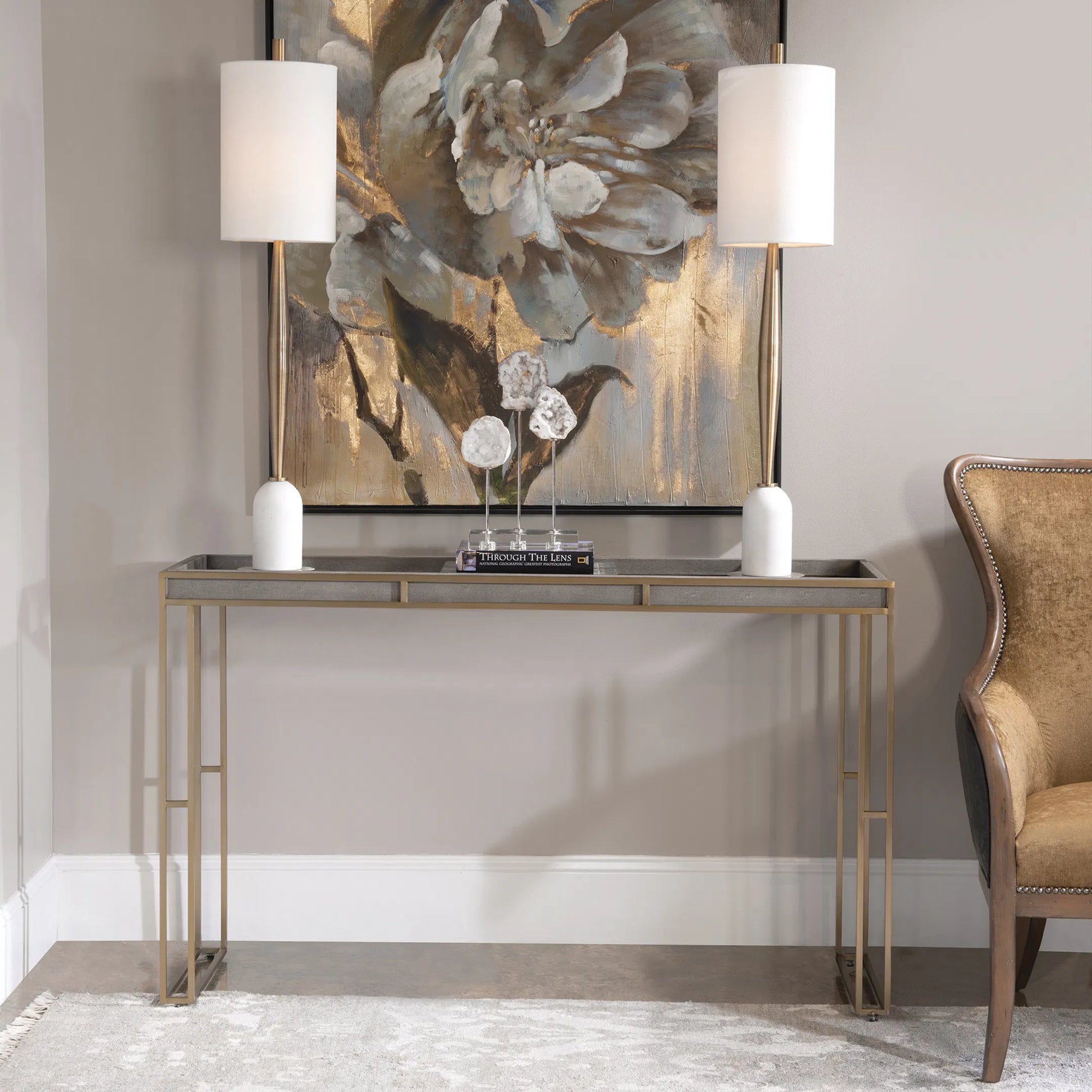 Cardew Modern Console Table by Uttermost. Made from pu fabric, steel, mdf in a modern style.