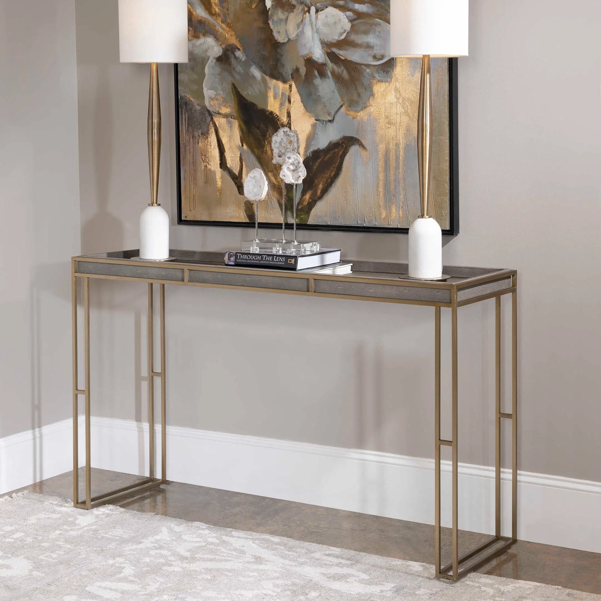 Cardew Modern Console Table by Uttermost. Made from pu fabric, steel, mdf in a modern style.