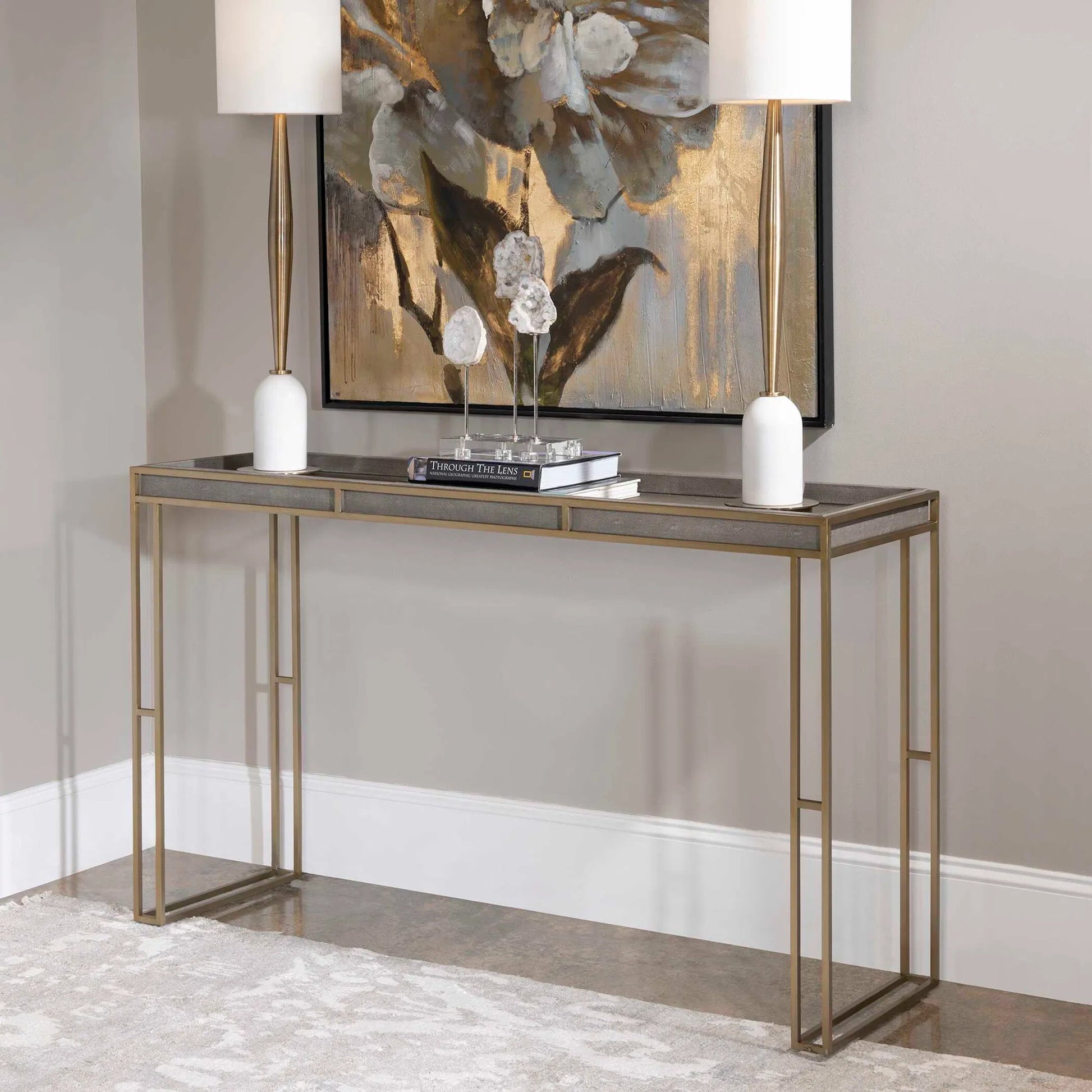 Cardew Modern Console Table by Uttermost. Made from pu fabric, steel, mdf in a modern style.