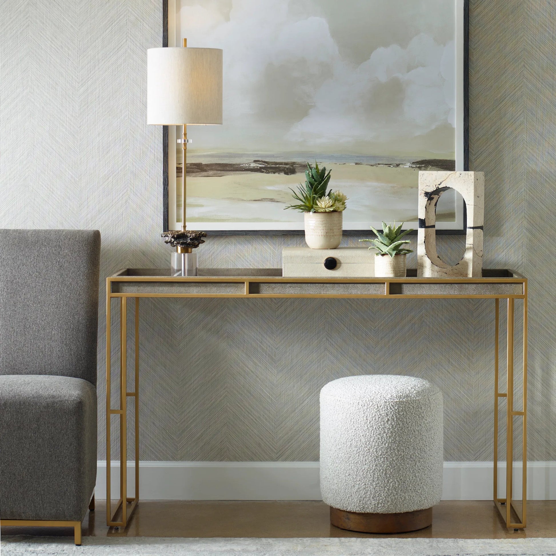 Cardew Modern Console Table by Uttermost. Made from pu fabric, steel, mdf in a modern style.
