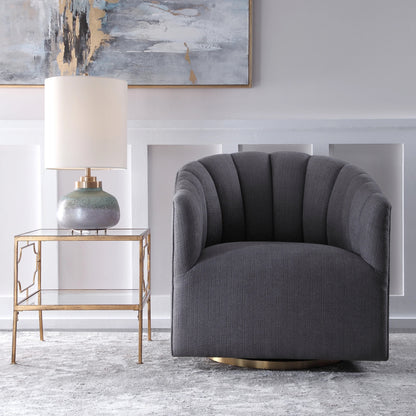 Cuthbert Modern Swivel Chair by Uttermost. Made from stainless steel, plywood, hardwood, foam, fabric in a transitional style.
