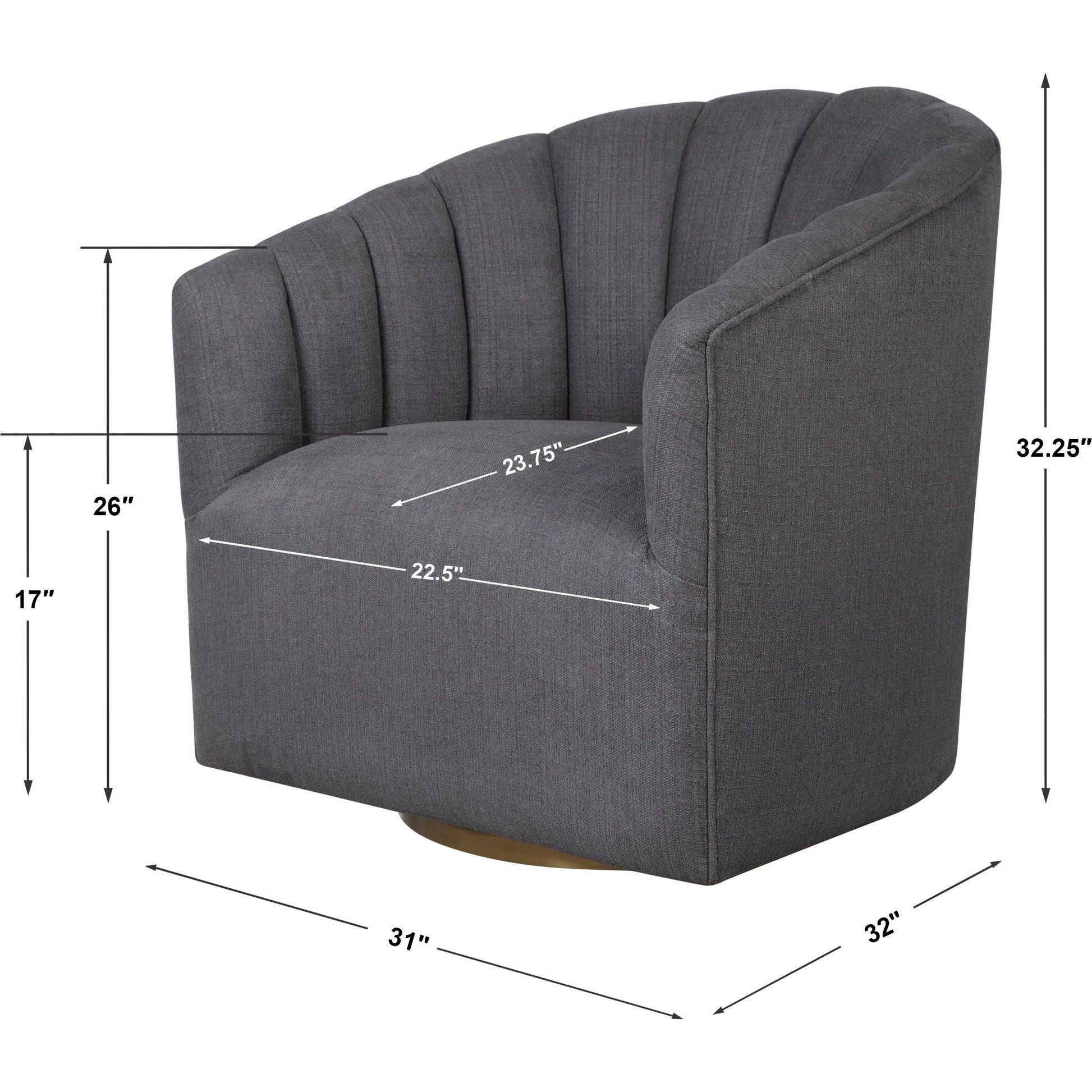 Cuthbert Modern Swivel Chair by Uttermost. Made from stainless steel, plywood, hardwood, foam, fabric in a transitional style.