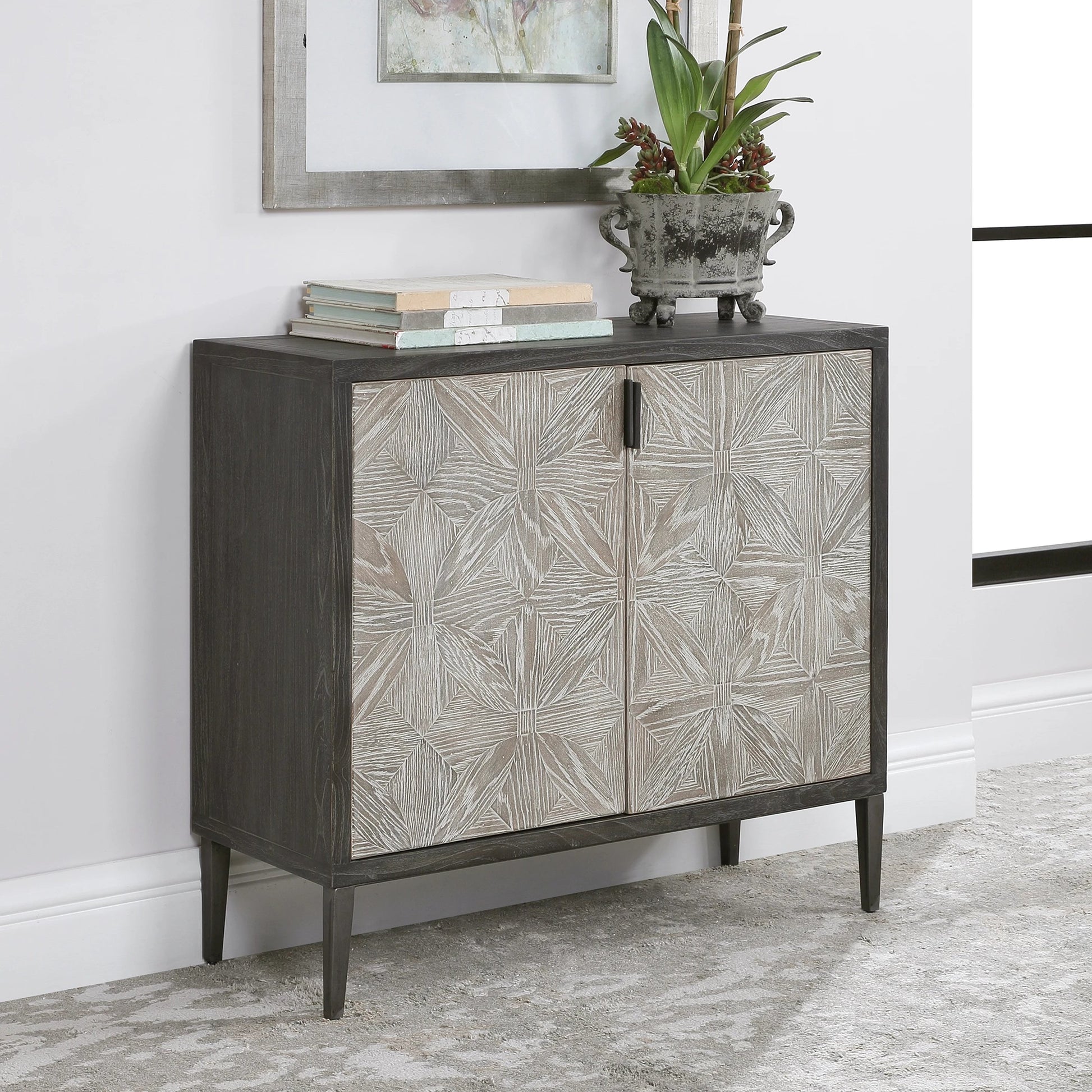 Laurentia Accent Cabinet by Uttermost. Made from elm, elm (venner), oak (venner), iron, plywood in a modern style.