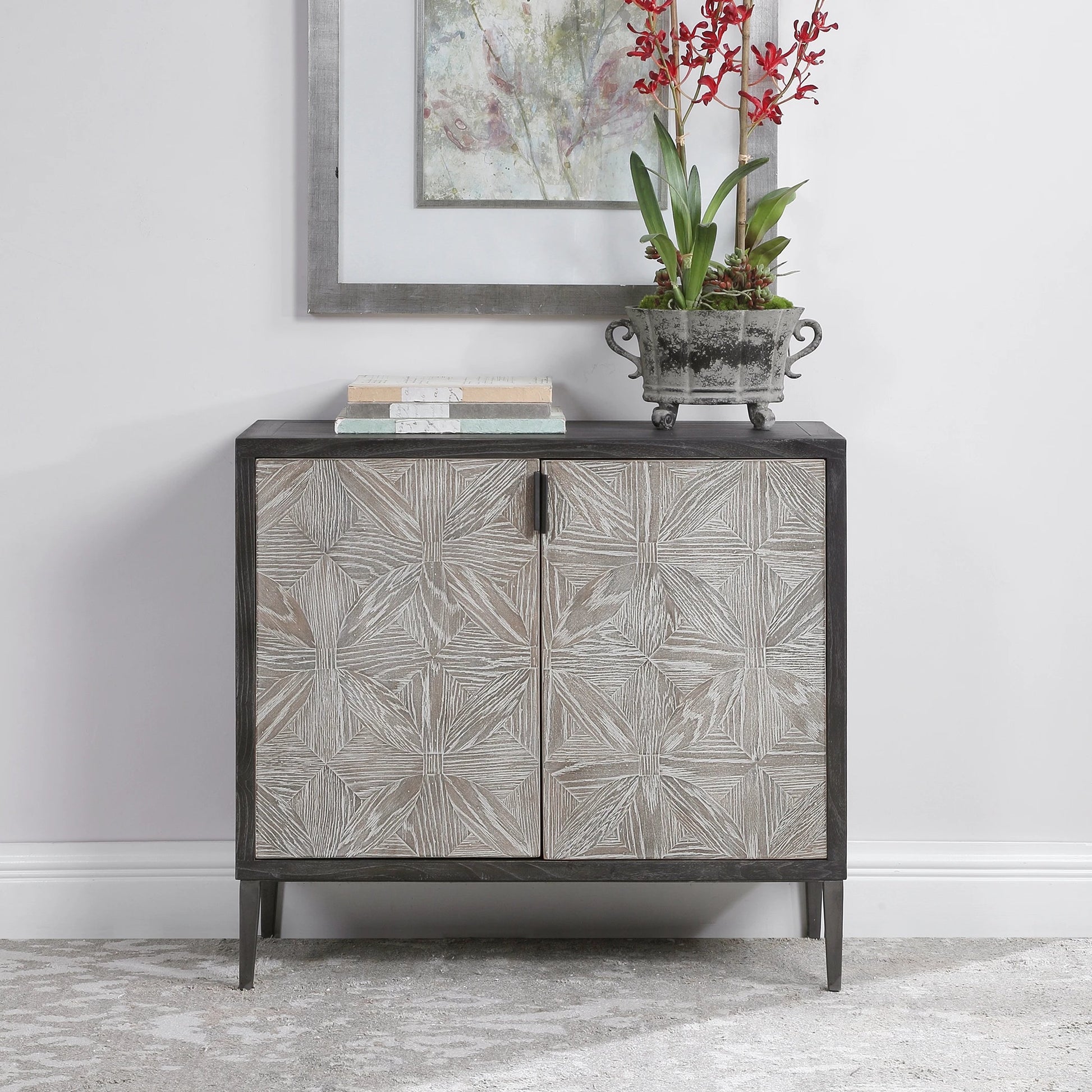 Laurentia Accent Cabinet by Uttermost. Made from elm, elm (venner), oak (venner), iron, plywood in a modern style.