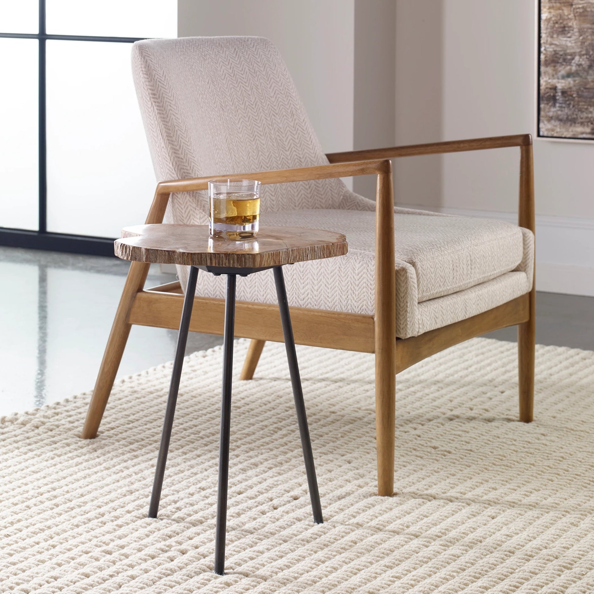 Mircea Petrified Wood Accent Table by Uttermost in wood. Made from 77% petrified wood, 20% plywood, 3% metal in a modern style.