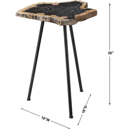 Mircea Petrified Wood Accent Table by Uttermost in wood. Made from 77% petrified wood, 20% plywood, 3% metal in a modern style.