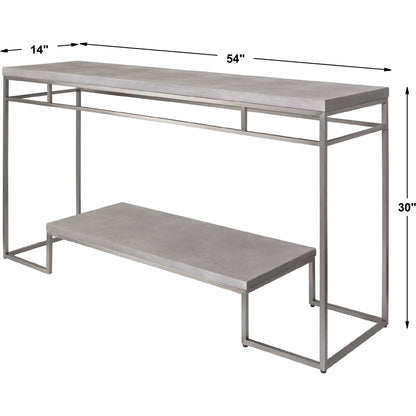 Clea Console Table by Uttermost. Made from stainless steel, mdf, faux shargreen in a modern style.