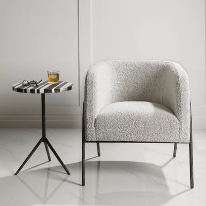 Jacobsen Accent Chair by Uttermost in ivory, warm gray and iron. Made from fabric, foam, plywood, iron in a modern style.