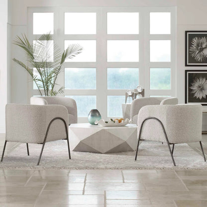 Jacobsen Accent Chair by Uttermost in ivory, warm gray and iron. Made from fabric, foam, plywood, iron in a modern style.