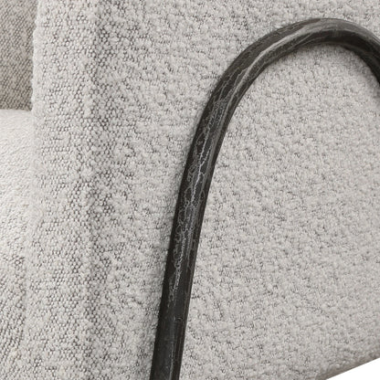 Jacobsen Accent Chair by Uttermost in ivory, warm gray and iron. Made from fabric, foam, plywood, iron in a modern style.