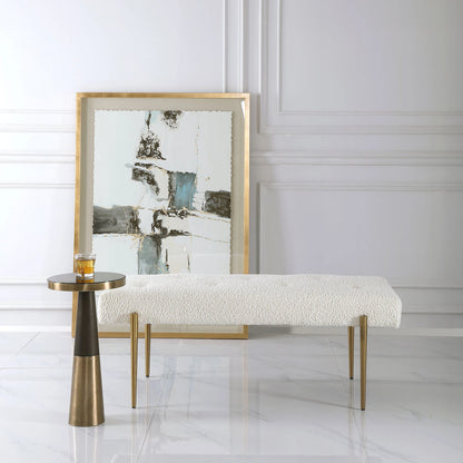 Olivier Bench by Uttermost. Made from stainless steel, fabric, plywood, foam in a modern style.