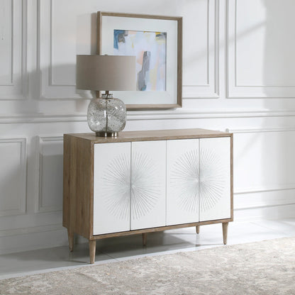 Dani Cabinet by Uttermost in white. Made from rubber wood, plywood, mdf, oak veneer in a modern style.