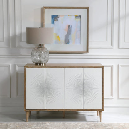 Dani Cabinet by Uttermost in white. Made from rubber wood, plywood, mdf, oak veneer in a modern style.