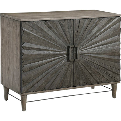 Shield Cabinet by Uttermost in gray. Made from rubber wood, oak veneer, mdf, particle board, steel in a eclectic & global style.