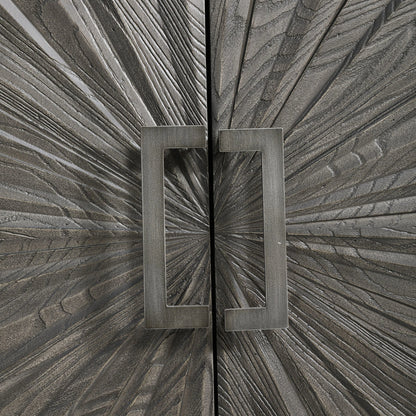Shield Cabinet by Uttermost in gray. Made from rubber wood, oak veneer, mdf, particle board, steel in a eclectic & global style.