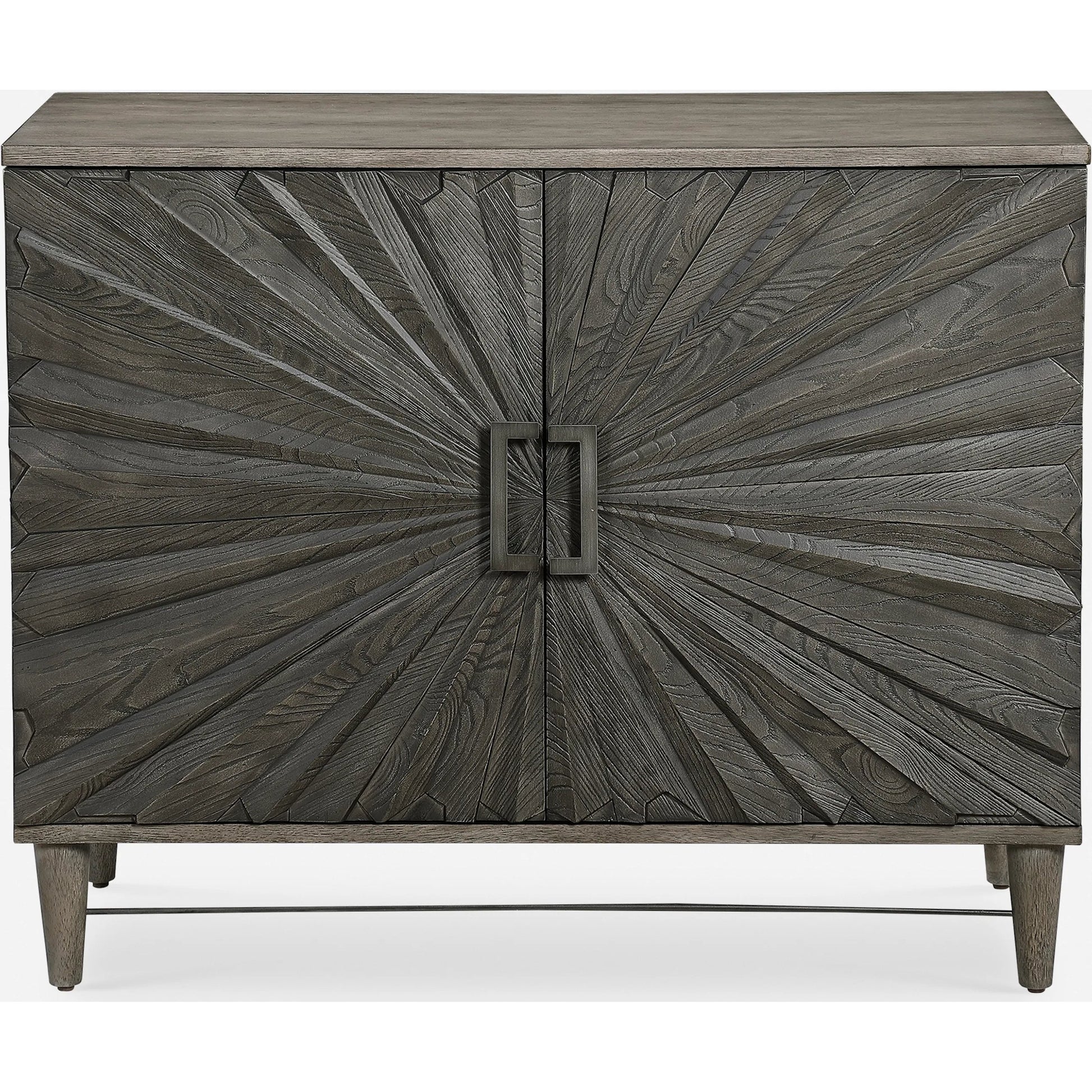Shield Cabinet by Uttermost in gray. Made from rubber wood, oak veneer, mdf, particle board, steel in a eclectic & global style.