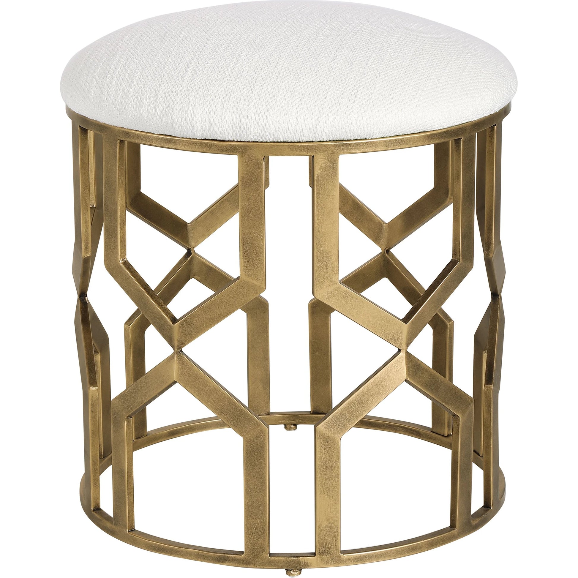 Trellis Geometric Accent Stool by Uttermost. Made from iron, mdf, fabric, foam in a transitional style.