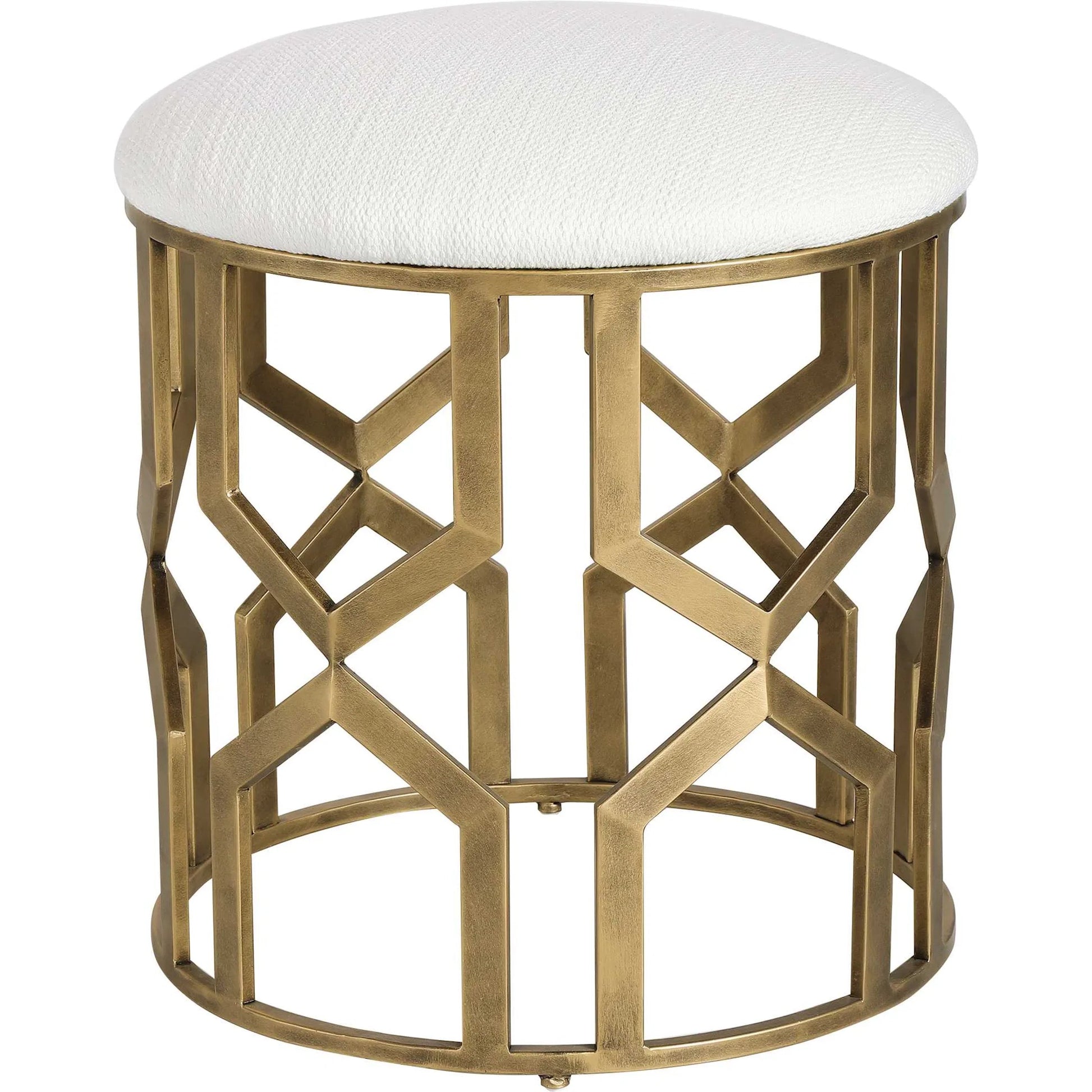Trellis Geometric Accent Stool by Uttermost. Made from iron, mdf, fabric, foam in a transitional style.