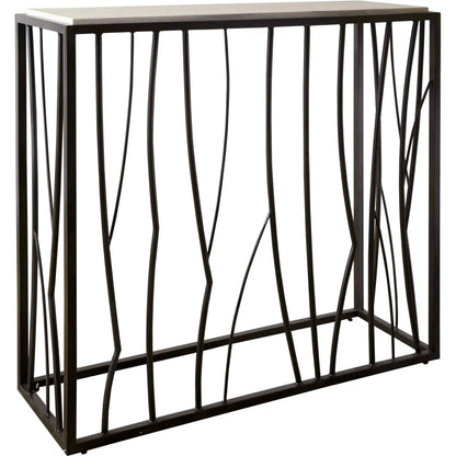 Reed Travertine Console Table by Uttermost. Made from metal, stone in a modern style.