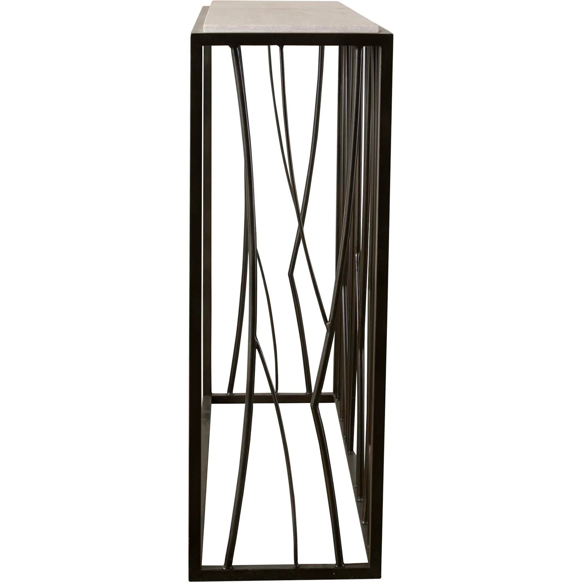 Reed Travertine Console Table by Uttermost. Made from metal, stone in a modern style.