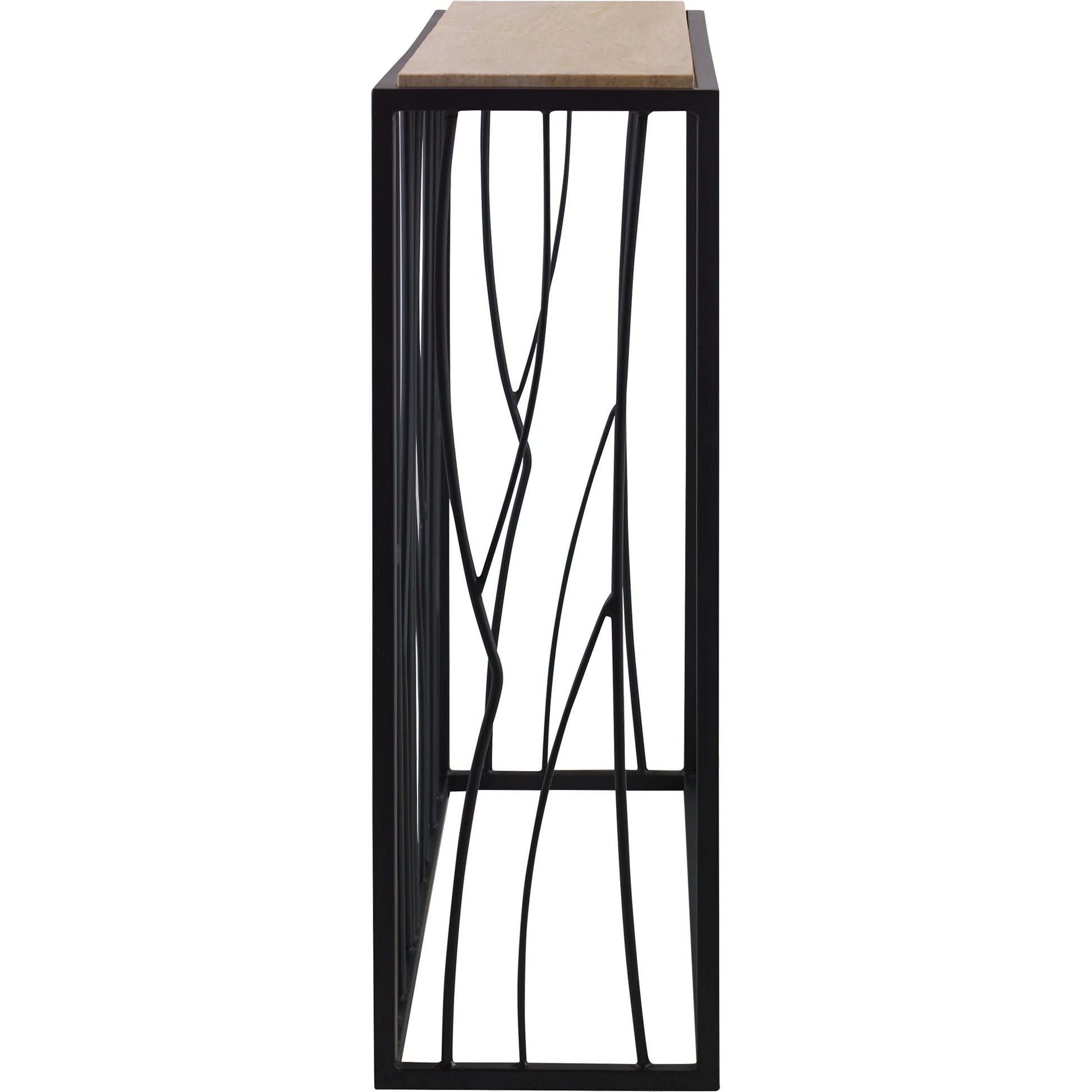 Reed Travertine Console Table by Uttermost. Made from metal, stone in a modern style.