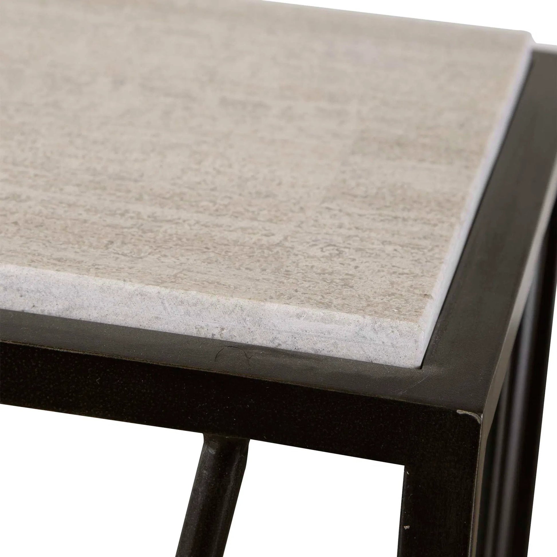 Reed Travertine Console Table by Uttermost. Made from metal, stone in a modern style.