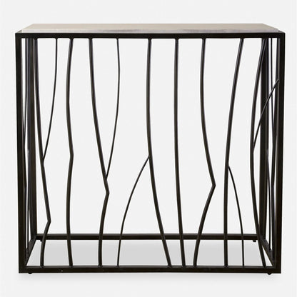 Reed Travertine Console Table by Uttermost. Made from metal, stone in a modern style.