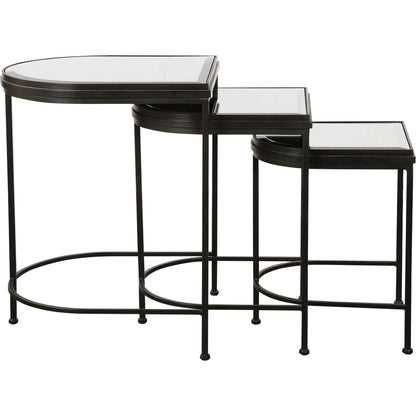 India Nesting Tables by Uttermost in antique brushed gold. Made from mirror 45%, iron 55% in a transitional style.
