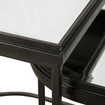 India Nesting Tables by Uttermost in antique brushed gold. Made from mirror 45%, iron 55% in a transitional style.