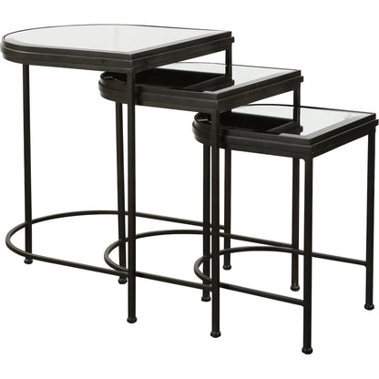 India Nesting Tables by Uttermost in antique brushed gold. Made from mirror 45%, iron 55% in a transitional style.