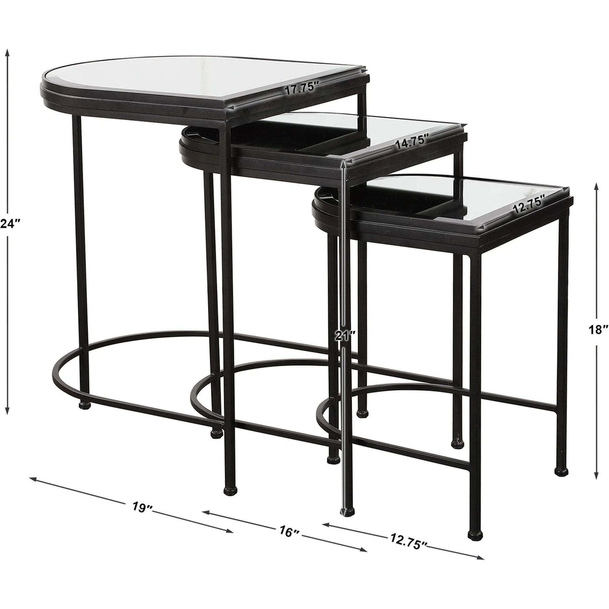 India Nesting Tables by Uttermost in antique brushed gold. Made from mirror 45%, iron 55% in a transitional style.