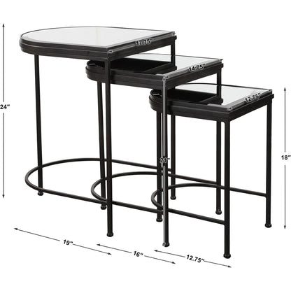 India Nesting Tables by Uttermost in antique brushed gold. Made from mirror 45%, iron 55% in a transitional style.
