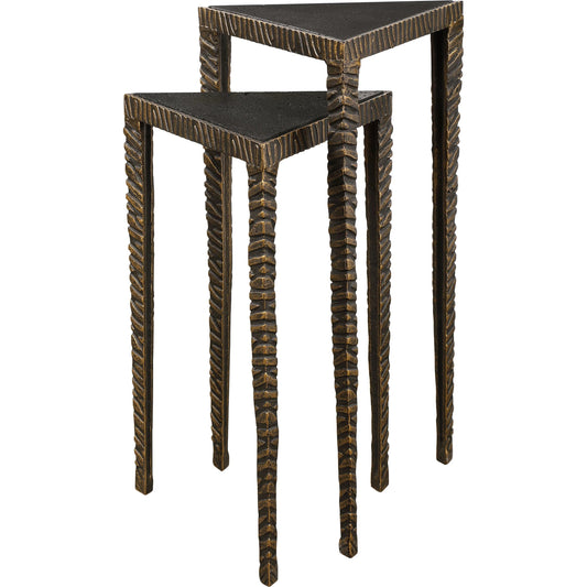 Samiria Triangular Accent Tables by Uttermost. Made from man made lava stone 39%, casting iron 61% in a eclectic & global style.