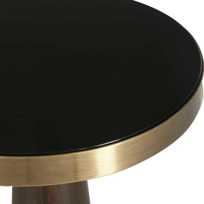 Fortier Accent Table by Uttermost in black. Made from 50% iron, 10% glass, 40% rubber wood in a eclectic & global style.