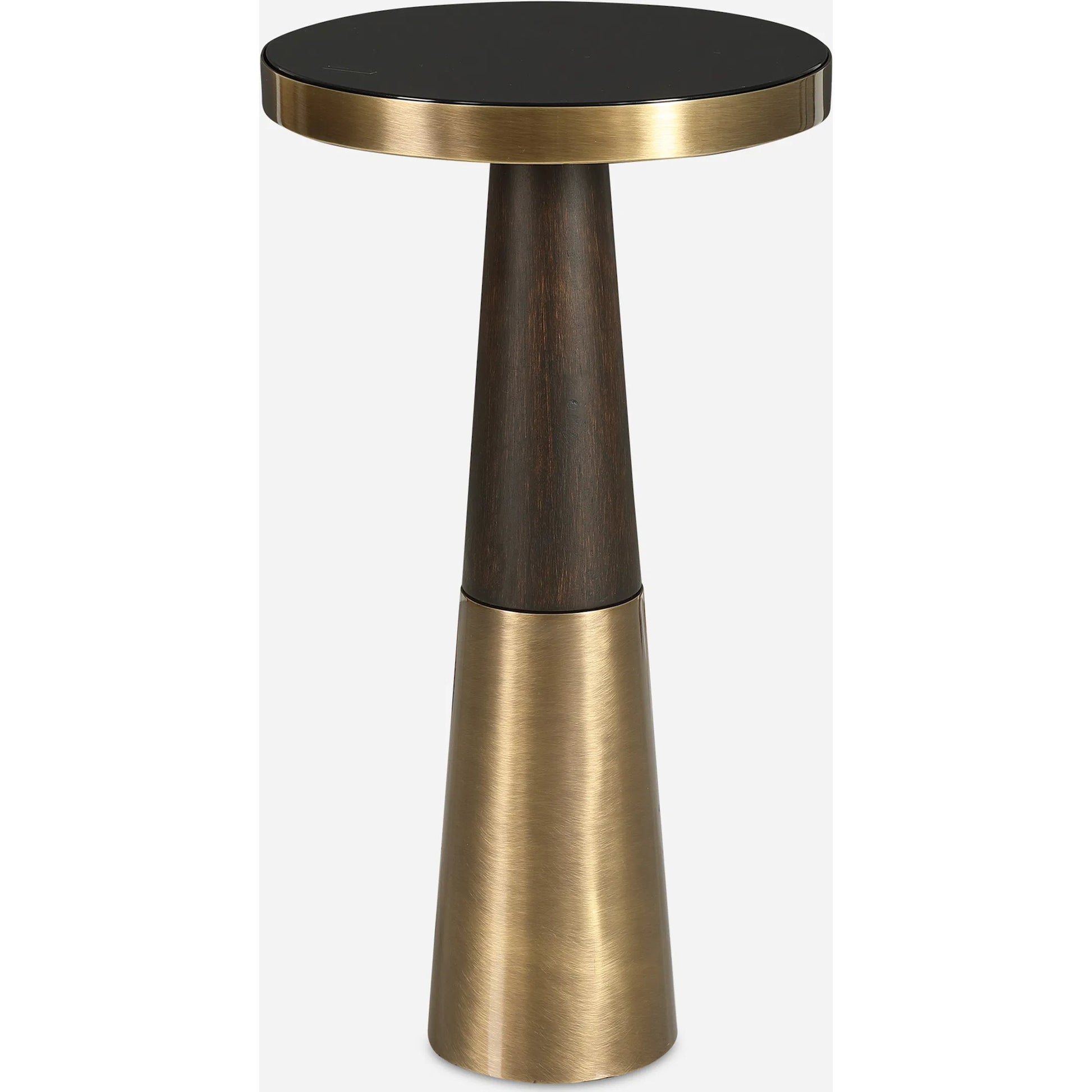 Fortier Accent Table by Uttermost in black. Made from 50% iron, 10% glass, 40% rubber wood in a eclectic & global style.
