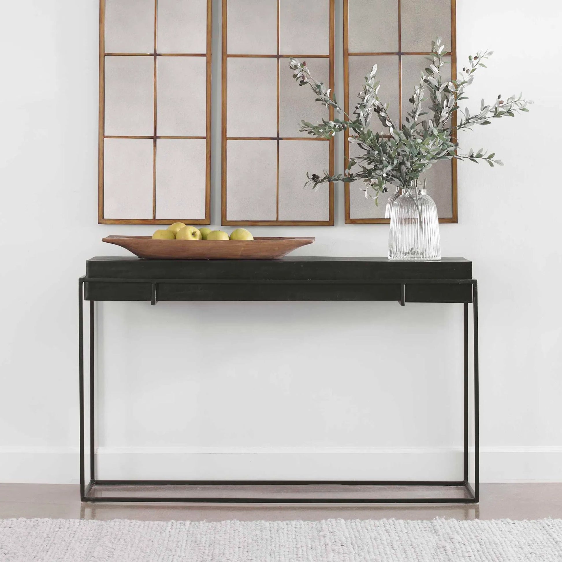 Telone Console Table by Uttermost in black. Made from iron, aluminum in a modern style.