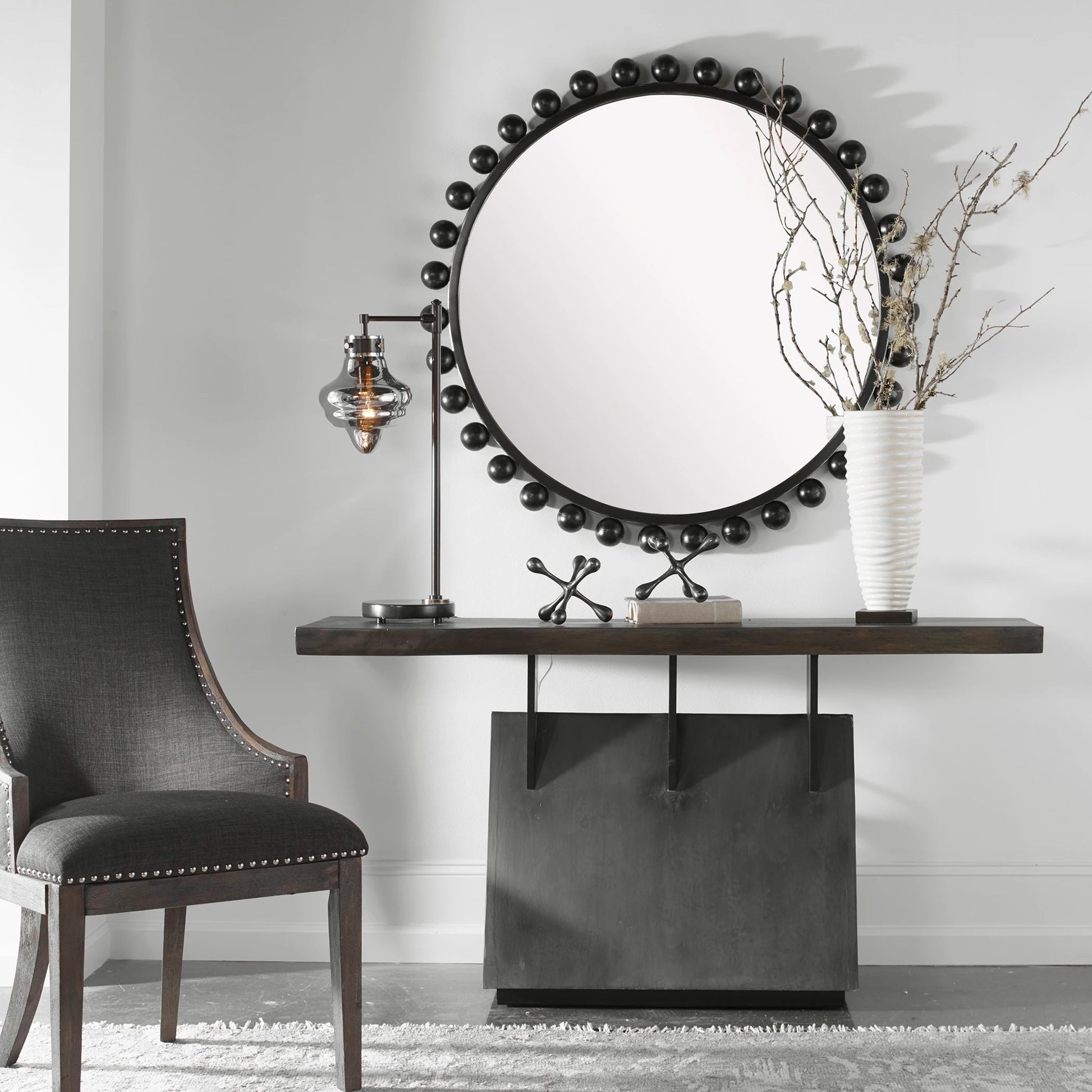 Vessel Console Table by Uttermost. Made from mahogany wood with iron, title tsca vi in a modern style.