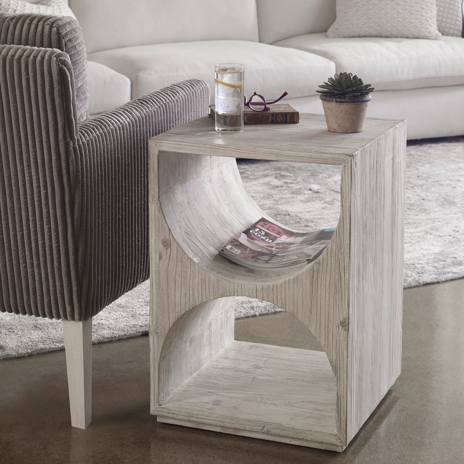 Hans Side Table by Uttermost in ivory. Made from fir wood, plywood in a eclectic & global style.