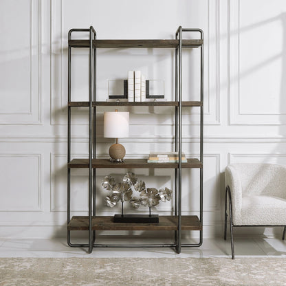 Stilo Etagere by Uttermost. Made from boat wood, plywood, steel in a modern style.
