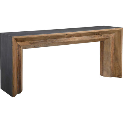 Vail Console Table by Uttermost in natural, gray. Made from reclaimed elm, plywood, concrete in a eclectic & global style.