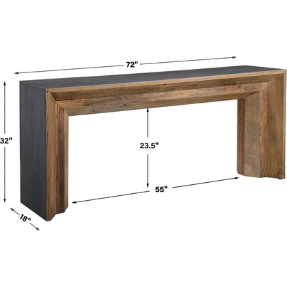 Vail Console Table by Uttermost in natural, gray. Made from reclaimed elm, plywood, concrete in a eclectic & global style.