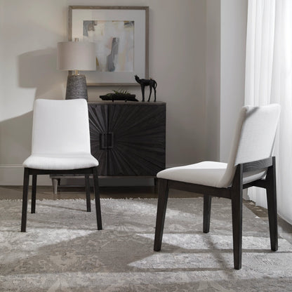 Delano Armless Chair (Set of 2) by Uttermost in white. Made from oak wood, bent wood, fabric, foam in a modern style.